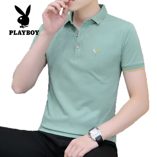 Playboy (Playboy) Kurzärärmiges T-Shirt für Männer im Sommer Cool Ice Seide High-End einfaches lässiges Dünn-Lteel-Business-Baumwoll-Baumwoll-Polo-Hemd hellblau 681 Modelle XL 125-140jin [Jin entspricht 0,5 kg]