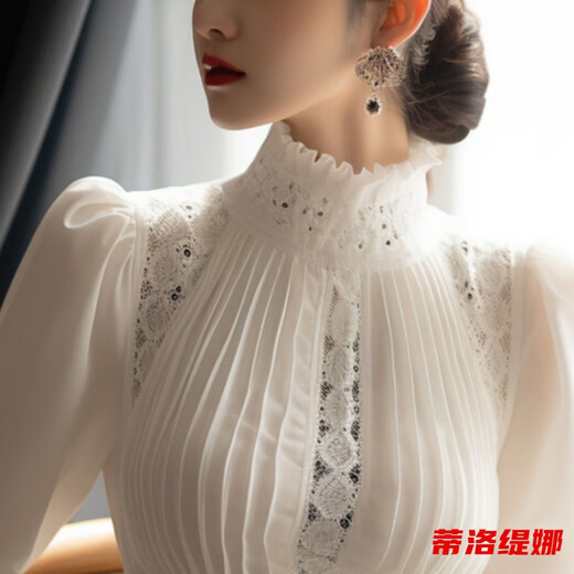 Tilotina French base shirt women's new stand-up collar palace style shirt white velvet shirt women's long-sleeved top small shirt white 1 whole body sleeves are velvet L 106-120Jin Jin equals 0.5 kg