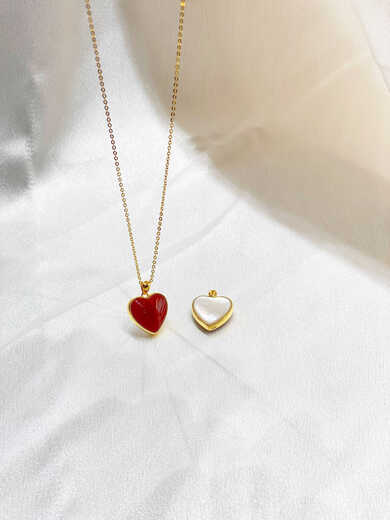 Junbu 18K gold pendant double-sided love red agate pendant au750 gold necklace women's clavicle chain women's 18k gold rose gold pendant + 18k gold necklace