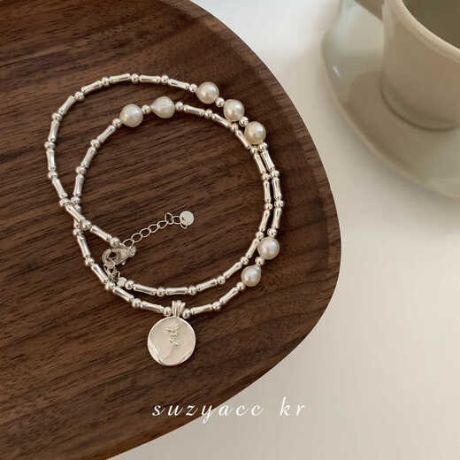 Youshu light luxury niche sterling silver pearl necklace for women 2024 new style French drip glaze flower necklace flower round brand style in stock