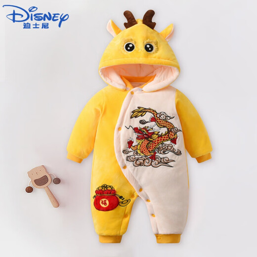 迪士尼（Disney）新生婴儿衣服秋冬加厚加绒红色宝宝连体衣蛇年满月外出服冬装冬季 TY9738红色财运亨通蛇 90cm