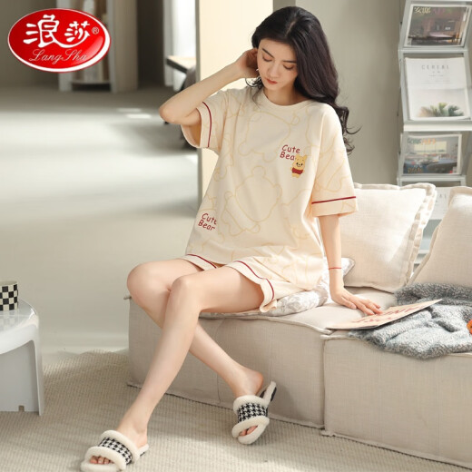 Pajama de alta gama Langsha para mujeres pantalones cortos de algodón de algodón puro Conjunto de ropa para el hogar del algodón delgada del algodón delgada del hogar yz9895 100 algodón puro 9854 m [recomendado 80-100Jin [Jin iguala 0.5 kg] desgaste]