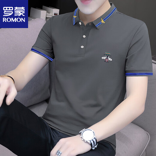 
Romon lapel carbon gray summer fashion trend polo. shirt men's cotton short-sleeved T-shirt work clothes base carbon gray S5012 model embroidered lapel 2XL 145-155Jin [Jin equals 0.5 kg]