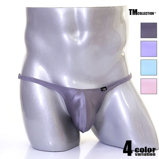 G-STATION TM series sexy men's thong high elastic, soft and comfortable polyester thin breathable ultra-low waist tight underwear sky blue 1 pair L (day size is too small)