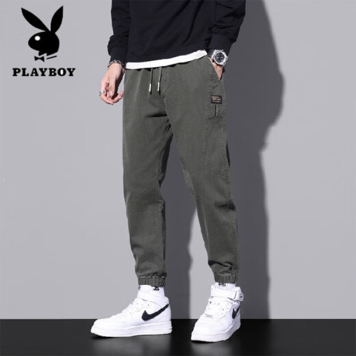 花花公子（PLAYBOY）2025春秋新款男士束脚休闲裤青少年百搭休闲裤潮流日常学生休闲裤 黑色9859 M