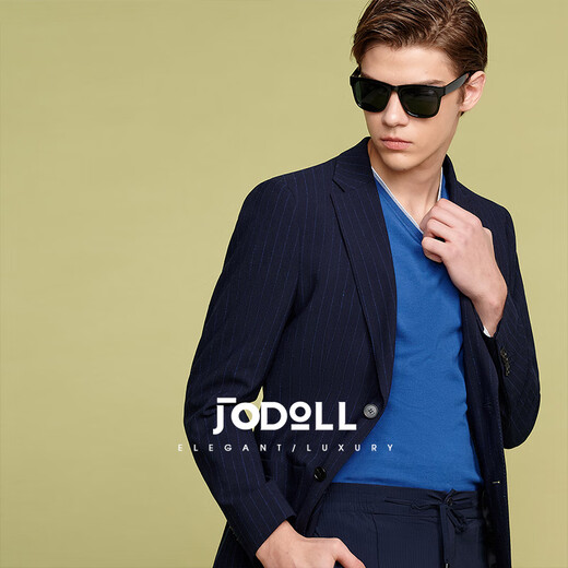 Jodoll Jodon Herrenanzug Single Western Business Casual Bright Seide Vertikale gestreifte Wolle kleine Anzug Jacke Männer Marine Blue XL 52B