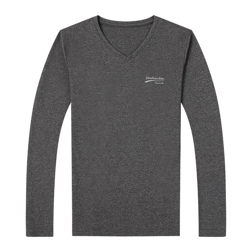 Woodpecker T-shirt for men middle-aged autumn V-neck men long-sleeved T-shirt for men chicken heart collar spring cotton solid color autumn men's top base R9863 black gray M 165100-120Jin [Jin equals 0.5 kg]
