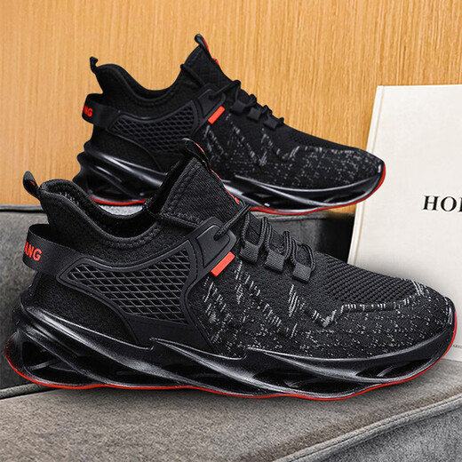 2025 Nouvelles chaussures décontractées Chaussures minces respirantes pour hommes Chaussures en maille tendance pour hommes chaussures de sport chaussures de lame chaussures noir et bleu 42