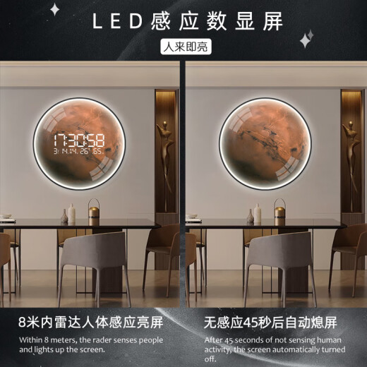 小小画钟高级感圆形月球餐厅挂画电子钟表挂钟客厅2025新款玄关装饰画时钟 ZP3892 【LED数显屏-可设置常亮】 24英寸 60*60cm【无灯款】