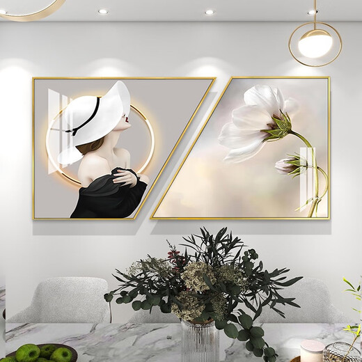 
Light luxury restaurant decoration painting modern simple dining room hanging painting dining table background wall creative combination crystal porcelain painting TXMG12119 60*70*2/two combination 60*120 elegant black 3
