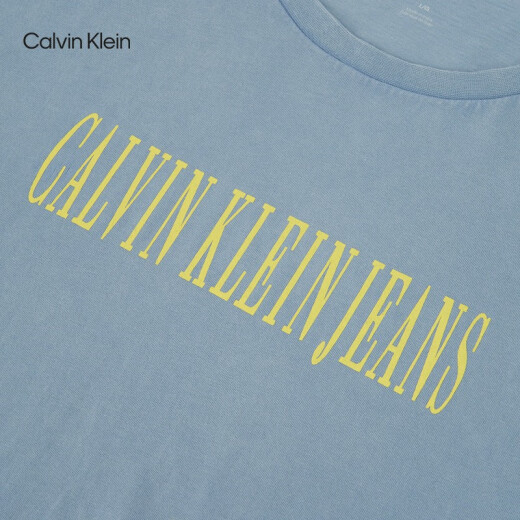 Calvin KleinJeans25春夏新款男士休闲潮流ck字母印花净色纯棉短袖T恤4RB854G CFF-星蓝 L