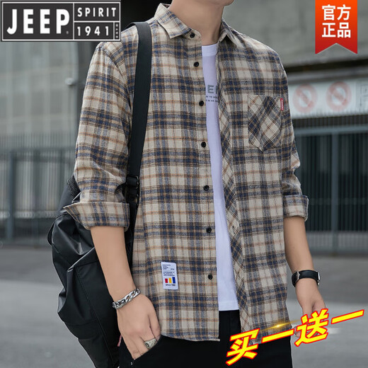 Jeep Spirit Jeep Plaid Camiseta informal de primavera y otoño Camisa de manga larga Top coreana RETRO SUMER SUMPLE K12111 M Azul + K12111 Amarillo Azul XL 125-145Jin [Jin iguala 0.5 kg]