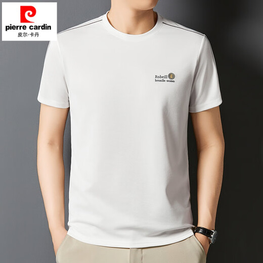 Pierre cardin 2025 summer new short-sleeved men's trendy round neck print middle-aged and young casual tops men's fashion T-shirt men 723-1 gray-green 3XL Recommended 165-180Jin [Jin equals 0.5 kg]