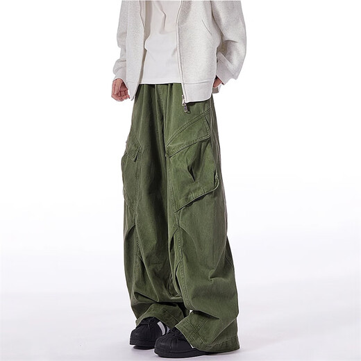 Bo Mingchen casual pants men's spring and autumn new American retro design workwear trousers trendy brand loose drape straight pants men brown L recommended 120-135Jin Jin equals 0.5 kg