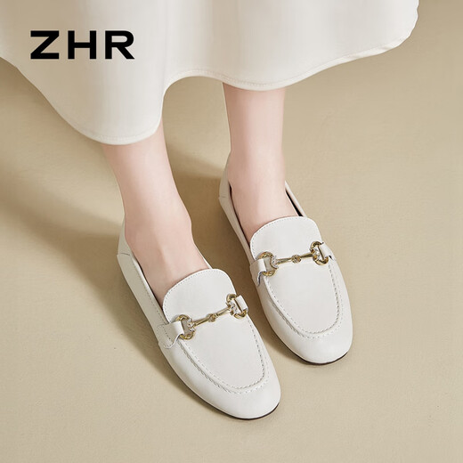 ZHR loafers women's spring and autumn commuting style flat-sole leather shoes women's soft-faced single shoes women AH653 beige 39