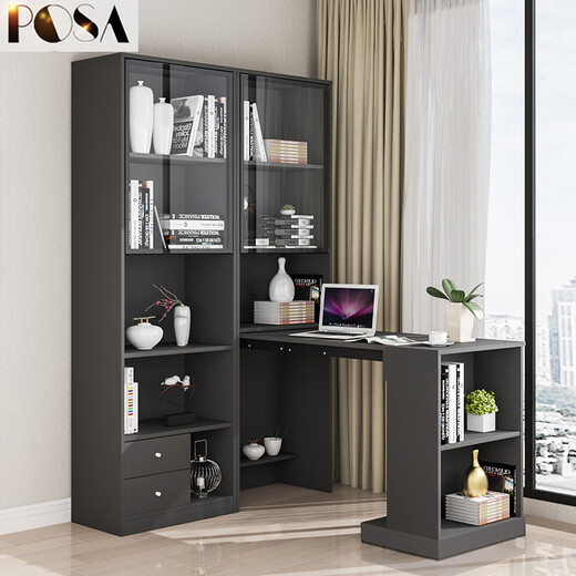 Paisenbo Pliage Table Study Table Table Corner Table Bookshelves intégrée à la pliage Télescopic Simple Home Study Writing Desk Bibliothèque Single Cabinet + Table pliante supérieure Longueur blanche en relief 1396 * 35
