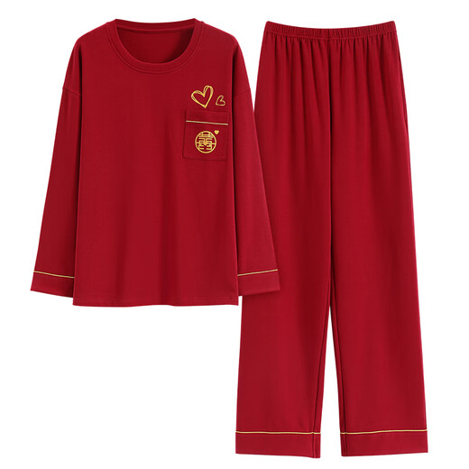 Catman Snake Year Pyjama Frauen Frühling und Herbst Pure Cotton Long Sleeve 100% Baumwollhausanzug Winter rotes Jahr des Nation V-Ausschnitt Set 9227 m (vorgeschlagenes Gewicht 80-100 Jin [Jin gleich 0,5 kg])