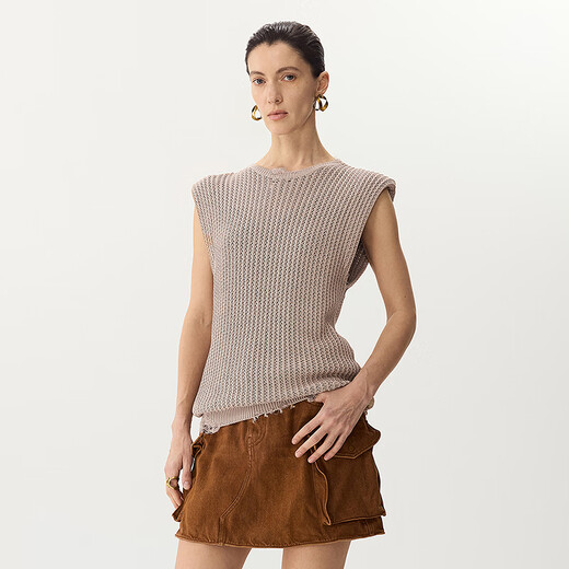 
JNBY/Jiangnan Buyi Spring and Summer Knitted Vest Round Neck Pullover Simple Comfortable Sleeveless Casual Delicate 5O4312070 674/Medium Gray Powder L