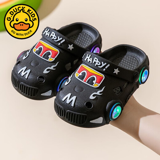 G.duck2025 children's slippers cartoon light car boys and girls non-slip soft bottom indoor children's slippers toe clogs blue size 24 25 (inner length 16cm)