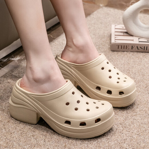 
She enjoys her enjoys hole shoes women's beach shoes sandals thick sole high heels outside slippers TQ698 Khaki 39/40