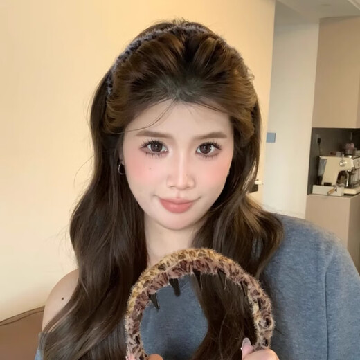 美发工具复古气质豹纹带齿毛绒发箍高颅顶防滑发卡化妆发饰头箍 3#深豹纹发箍