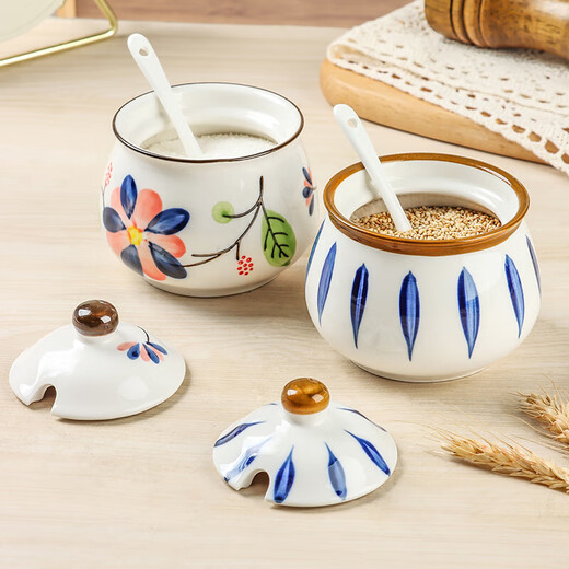 Baijie lard jar ceramic high temperature resistant kitchen seasoning jar chili oil seasoning jar oil spicy oil storage tank oil container orchid pattern + spoon 350ml