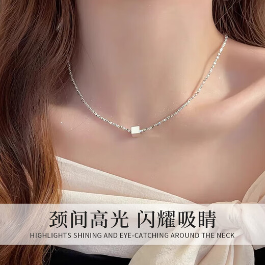 Zhou Baifu sterling silver square broken sterling silver necklace for women 2025 new light luxury pendant clavicle chain birthday gift for girlfriend