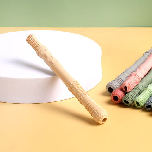 Guanxiangniao Teething Stick Baby Teething Stick Hollow Straw Teether Chewable Child Massage Gum Food Grade Soft Bite Matcha Green*/1pc Silicone Hollow Teether Tube