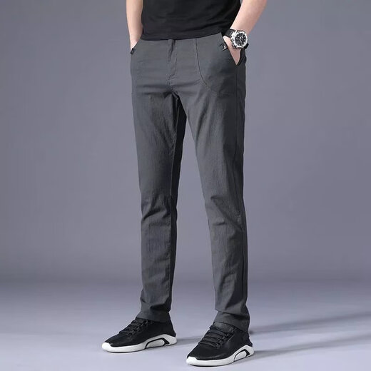 GY goldlion Goldlion summer ice silk thin casual pants men's slim straight business pants men's trousers trendy 688 black size 28