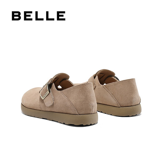 百丽（Belle）厚底勃肯鞋女冬季毛毛雪地短靴棉鞋子D4W1DAM5 卡其色-单里 37 (235mm)