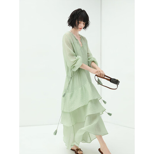 
COCOBELLA tassel streamer lotus leaf big sway Xialaiser dress suspender skirt two-piece set FR7028 pink lily S