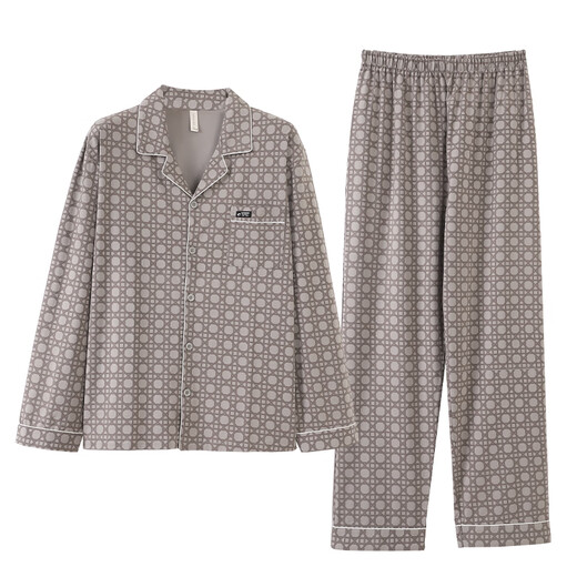 Catman (Miiow) Pyjamas pour hommes Spring and Automne Coton Pure Coton Longue 2025 Nouvel automne d'âge moyen et âgé père homme mince automne et vêtements d'hiver 3882 L (170 tailles) recommandés pour porter du poids 120-140
