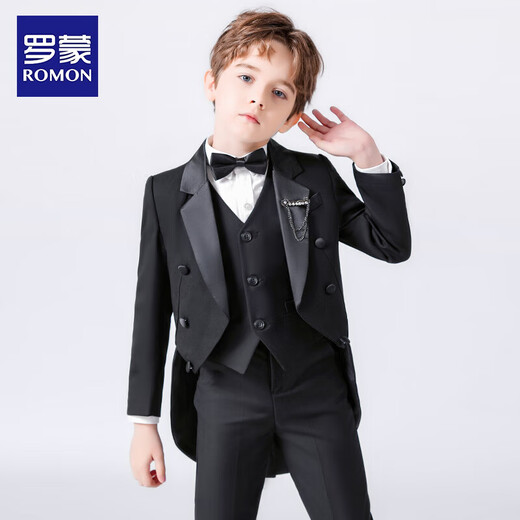 Romon Boy Anzug Kindertuxedoanzug Klavier Geige Blumenmädchen Performance Kostüm mittelgroße Jungen Kleid Fünf-teilige Set-Coat-Hemd-Hemd-Weste 110