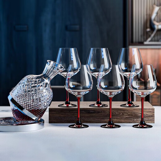 MARTIGUES crystal red wine glass light luxury family dinner wine goblet high-end crystal set red stem red wine glass * 6 + rotating decanter