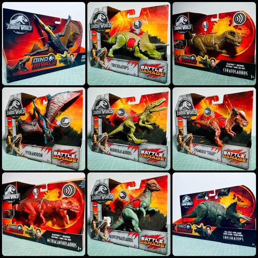 Mattel (Mattel Toy) Die klassische Klassiker der ersten Generation American-Thailand War Loss Velociraptor Jurassic World Toy Collection Soundeffekte mit mittlerer Spitze Pterodactyl Triceratopsaurus First Generation Basic Velociraptor Green (klein)
