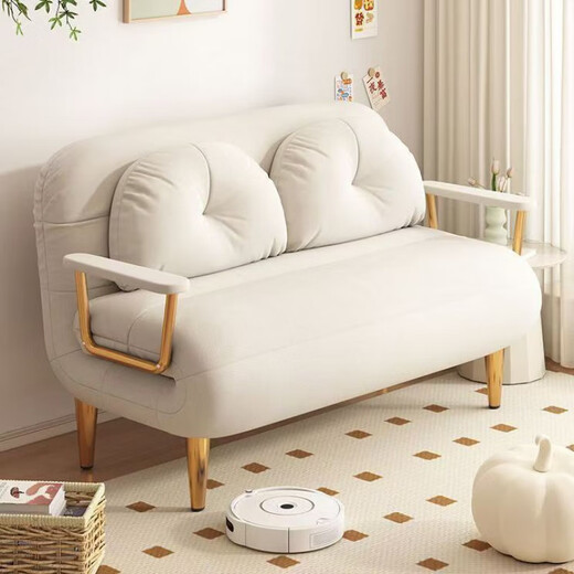 Spurlot foldable sofa sofa bed dual-purpose cream single small apartment balcony living room multi-function telescopic double cloud off-white 68CM deer velvet leather sponge
