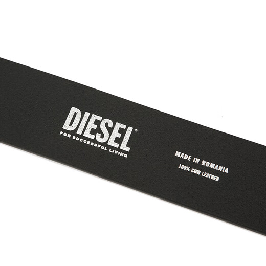 DIESEL Unisex Silver Logo Leather Belt Black 95 Valentine's Day Gift for Boyfriend or Girlfriend