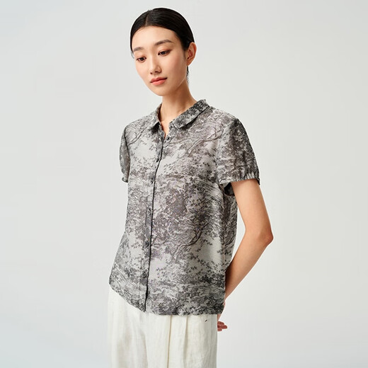 Tianyi Tangy/Tianyi 2025 Frühlings- und Sommer-Tintendruck des chinesischen Stils Mode pendelnd kurzärmelig schwarz und grau 7011 xl