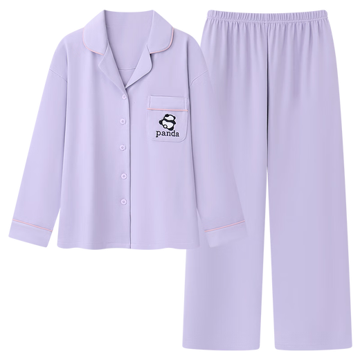 
Couple pure cotton pajamas for women with autumn and winter with chest pads, panda long sleeves, new style New Year's goods, large size, can be worn outside home clothes 16803 women's lavender purple [Fall and winter thickened] M 80-100Jin [Jin equals 0.5 kg]