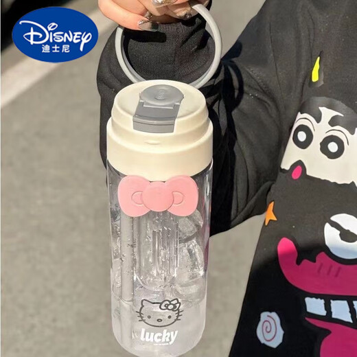 迪士尼（Disney）高颜值水杯可爱学生ins女生吸管便携耐高温防摔塑料杯 紫色【kt蝴蝶结+kt猫】 701ml