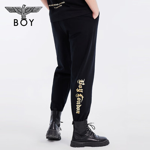 BOY LONDON23秋季情侣款休闲裤卫裤烫金印花时尚潮流针织运动长裤 N15904 黑 XS