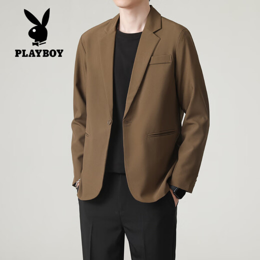 Playboy (PLAYBOY) non-iron shoulder pad small suit men's jacket spring and autumn Korean style loose business style casual suit top black L