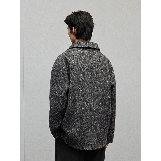 GXG men's clothing, black and gray, simple commuter wool short coat, men's 24-year winter new product, black and gray M