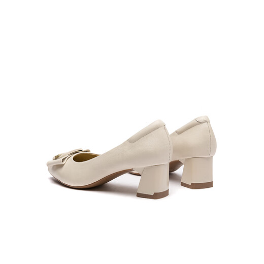 
Red Dragonfly Leap Moon Shoes High Heels 25 Spring Thick Heels Women's Shoes Pointed toe Workplace Small Leather Shoes Single Shoes WLB15124 Beige White 39