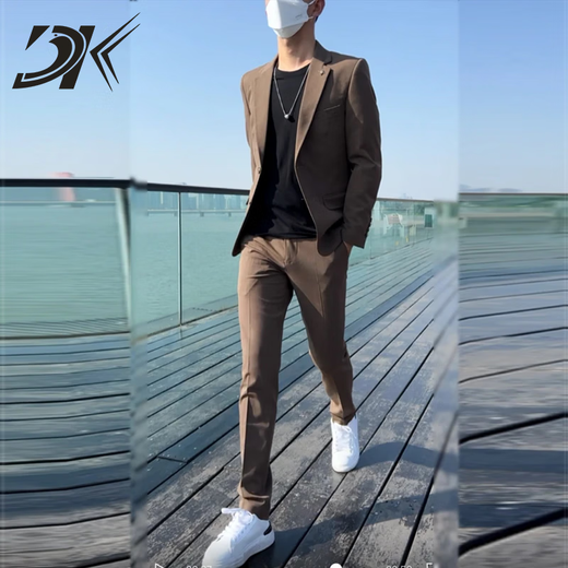 DK suit men's spring and summer new British style business formal wear Korean style trendy slim handsome casual suit off-white two-piece set L 114-125Jin Jin equals 0.5 kg
