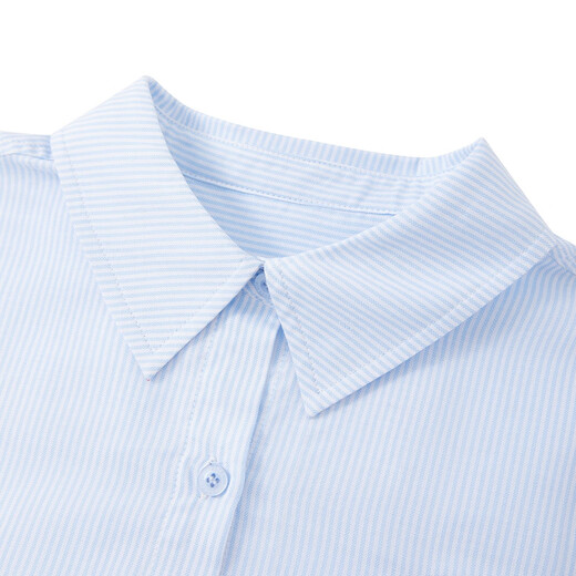 ELLE KIDS children's clothing French preppy style 25 spring new girls basic embroidered striped top lapel long-sleeved shirt blue and white strips 165 (M)