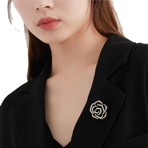 Suican Xiaoxiangfeng camellia brooch for women gray style corsage temperament suit coat dress miu style stacking corsage gray + black stacking camellia 2 pieces