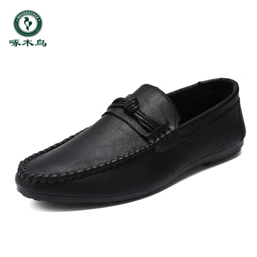 Woodpecker men's beans shoes Korean version of business work casual leather shoes breathable and versatile non-slip one-foot men's shoes 2025 summer D829 black 40 small