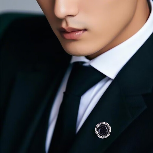 VanCalen brooch men's retro deep blue round starry sky stone high-end atmospheric suit suit pin brooch buckle vast starry sky stone (silver) brooch corsage
