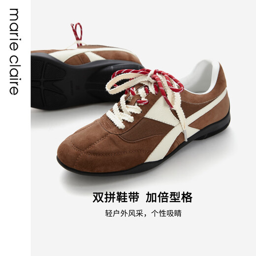 MARIE CLAIRE Taekwondo training shoes 2025 spring retro style sports and casual women's shoes 653-41340,654-11340 Caramel brown 653-41340 36